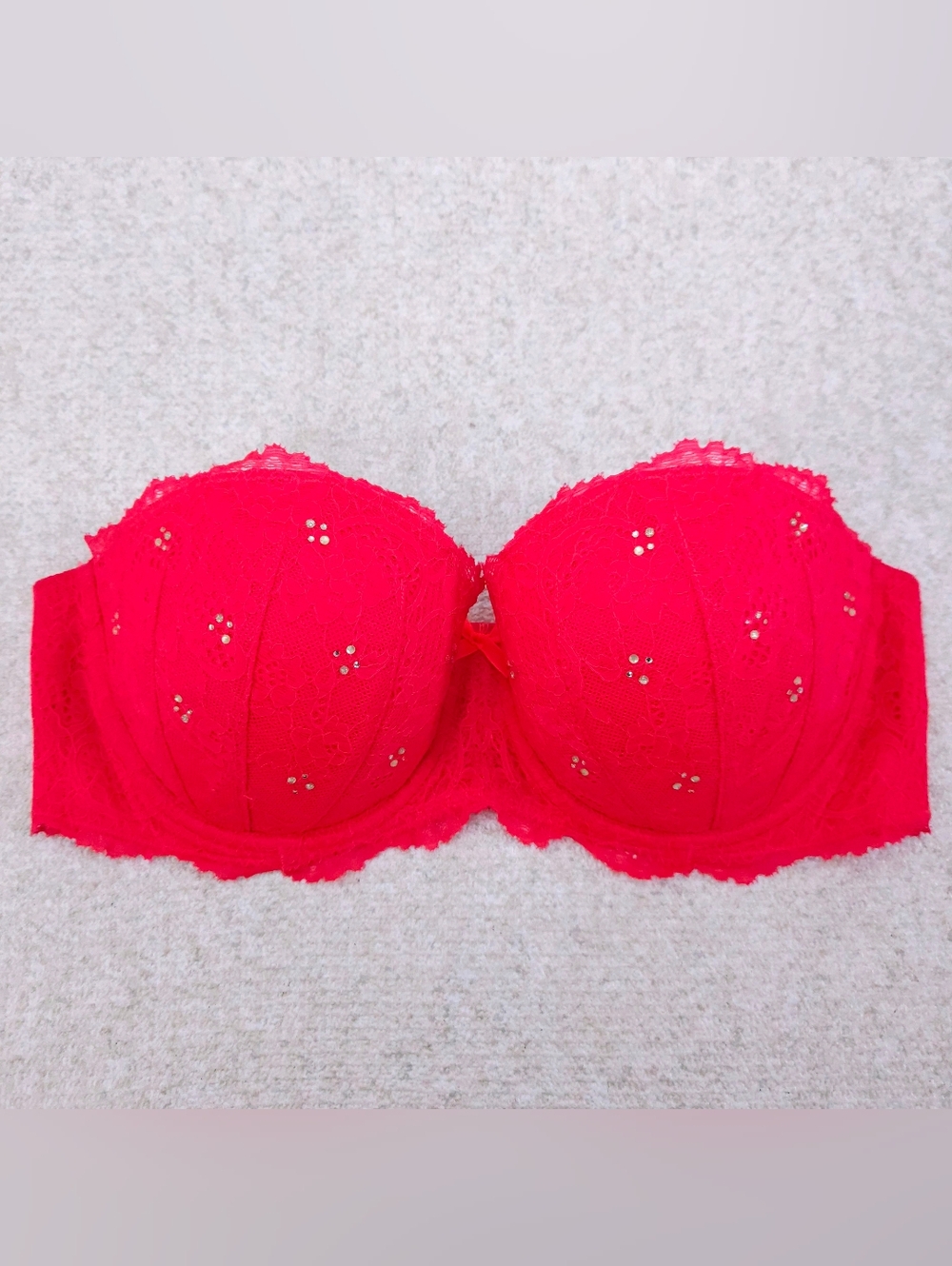 Victoria's Secret Dream Angels Beaded Red Lace Strapless Bra 34D